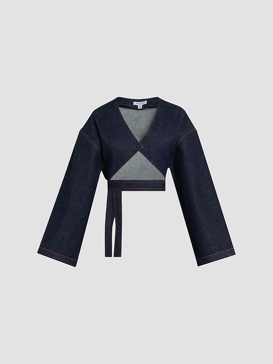 ALAÏA Women's Denim Wrap Jacket - Bleu Brut - Size 10