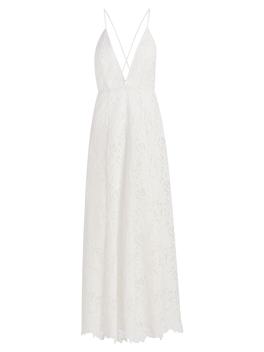 Women's Kim Embroidered Plunging V-Neck Maxi Dress - White - Size XS