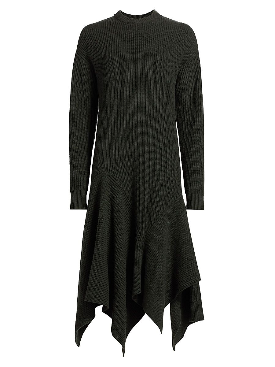 Women's Cashmere Crewneck Handkerchief Midi-Sweaterdress - Bottle - Size Medium