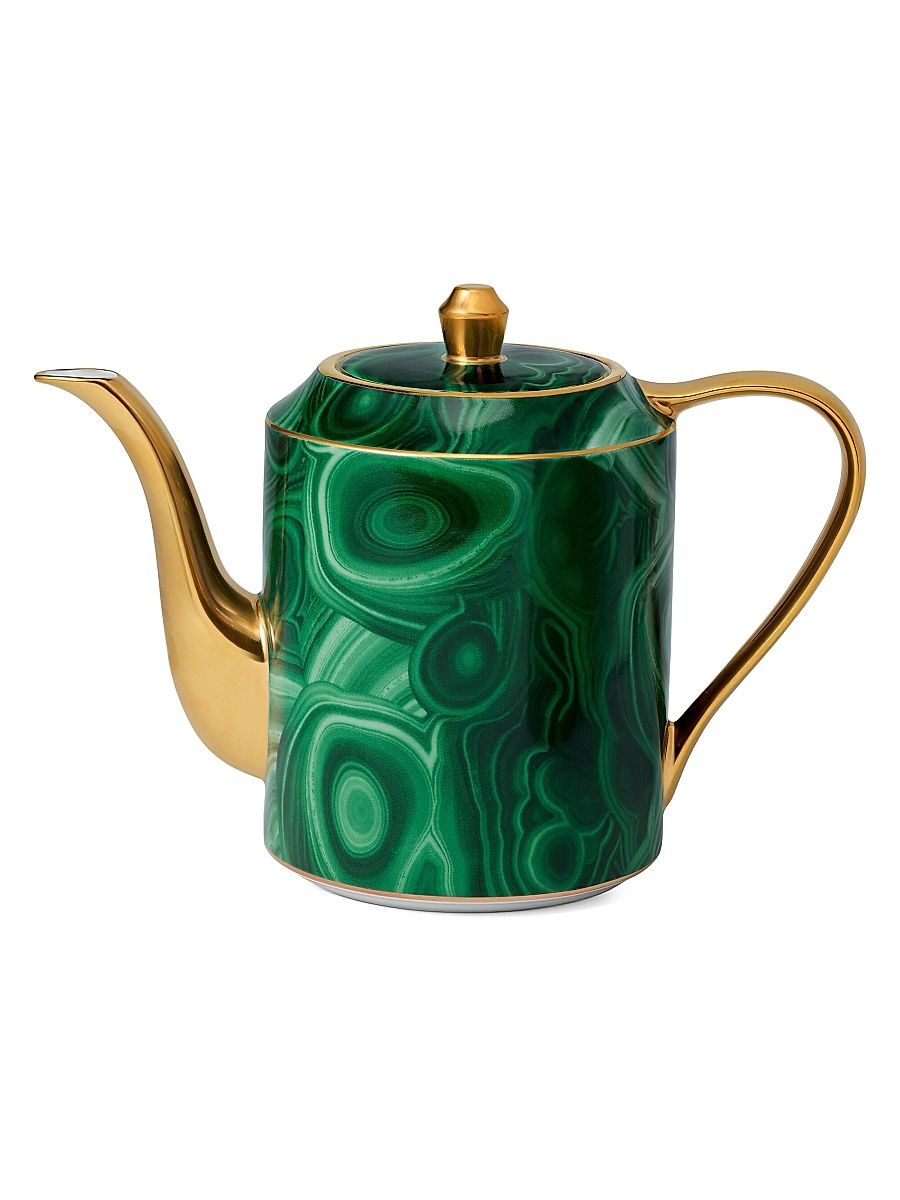 Malachite 24K Gold & Porcelain Teapot
