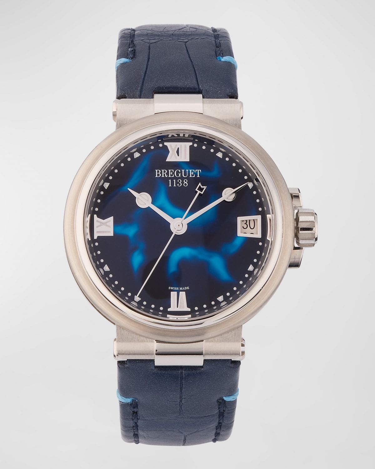 Stainless Steel Marine 33.8mm Watch with Blue Alligator Strap
