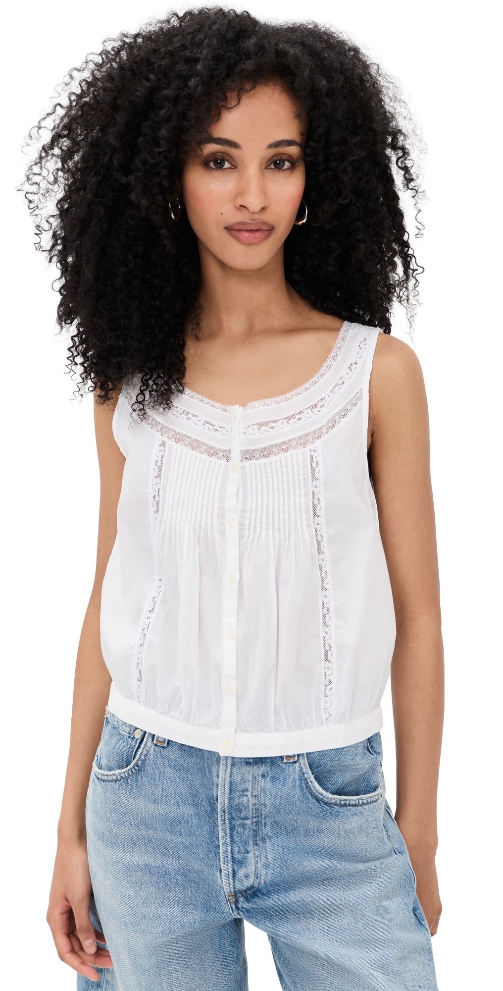 Madewell Lace-Insert Pintuck Sleeveless Top White L