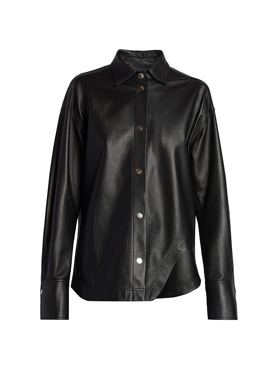 Women's Leather Shirt Jacket - Black - Size 2