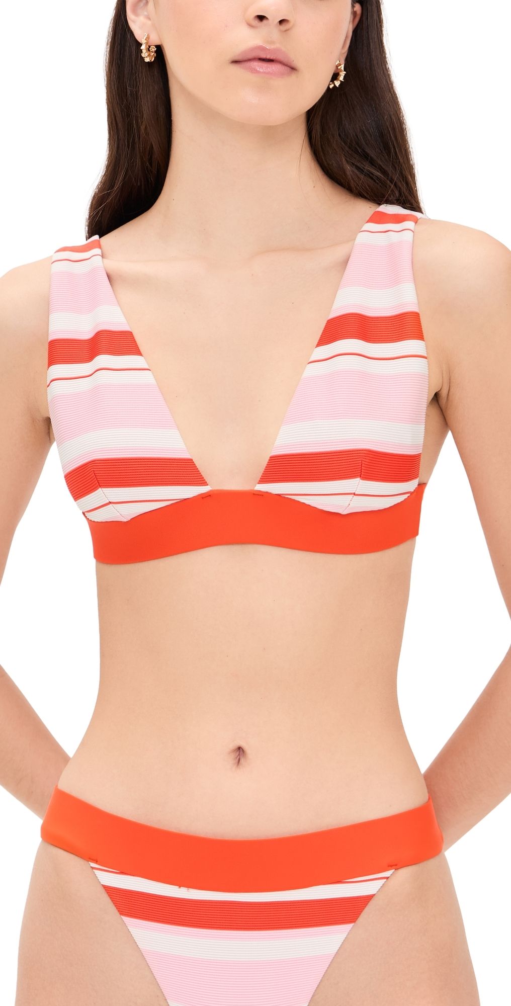 SIMKHAI Tillie Triangle Bikini Top Lobster Stripe L