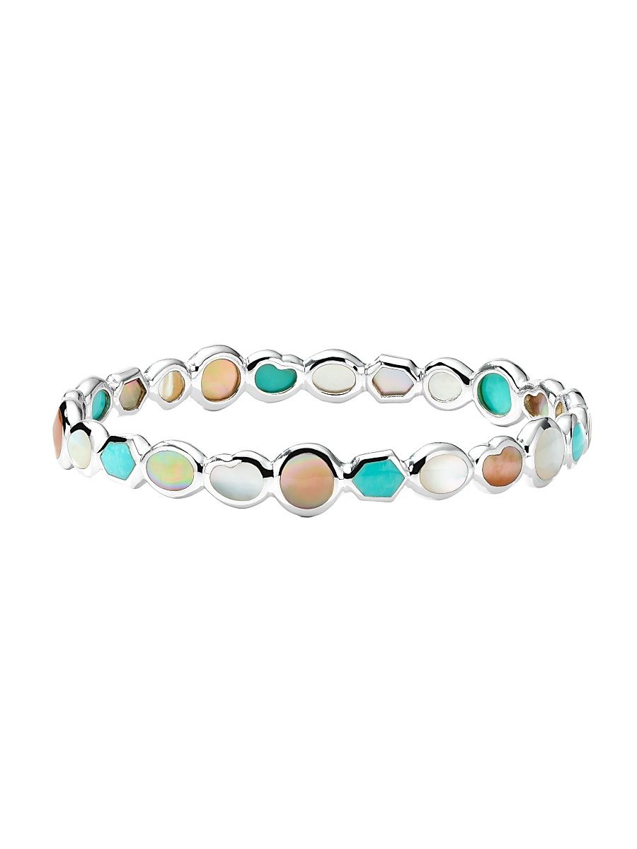 Women's Polished Rock Candy All-Over Stone Isola Sterling Silver, Turquoise & Mother-of-Pearl Bangle - Isola