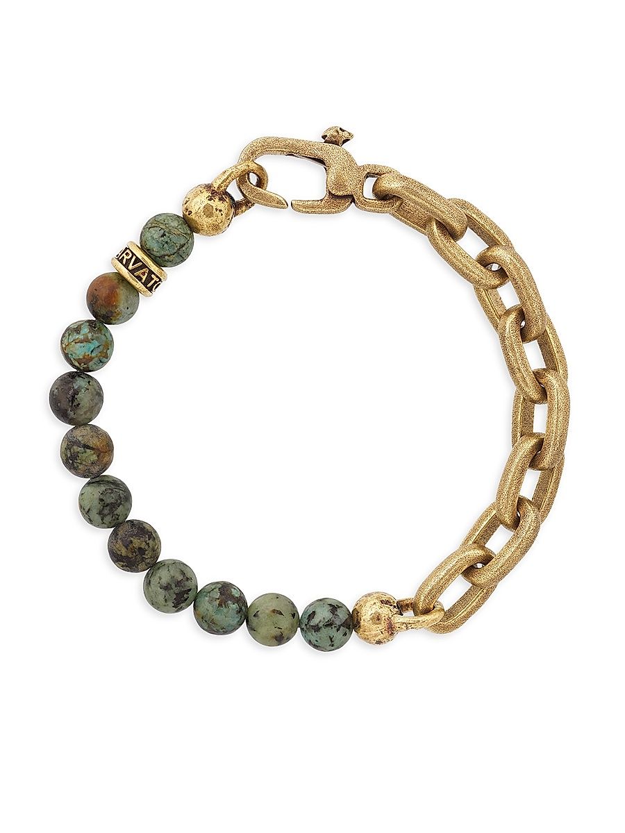 Men's Artisan Goldtone Turquoise Beaded Chain Bracelet - Gold