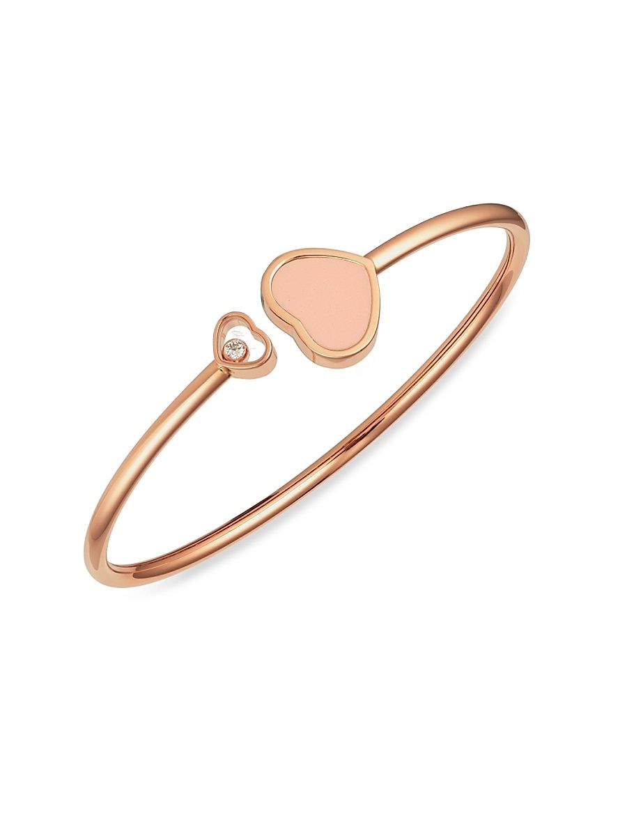 Women's Happy Hearts 18K Rose Gold, Diamond & Rosé Stone Bangle - Peach - Size Medium