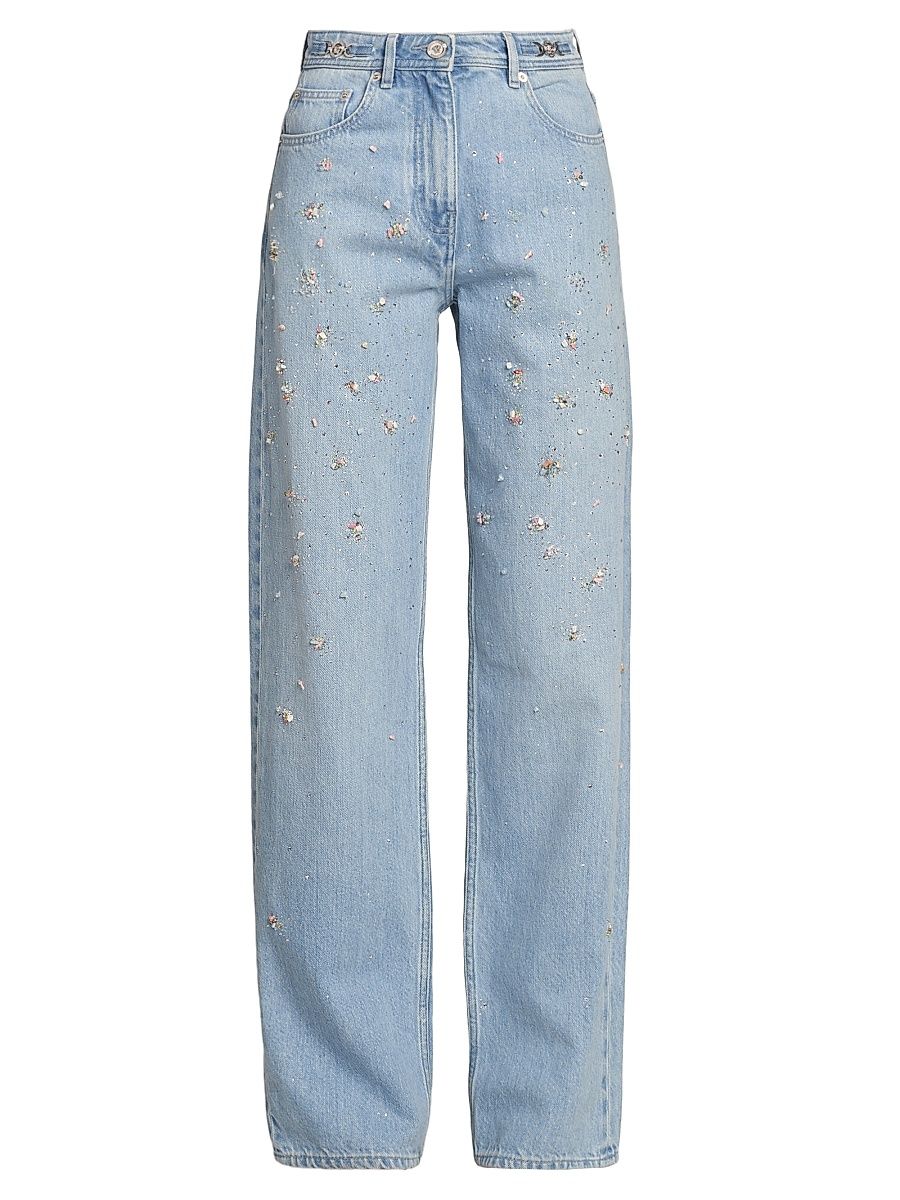 Women's Embroidered Washed Cotton Jeans - Light Blue - Size 27