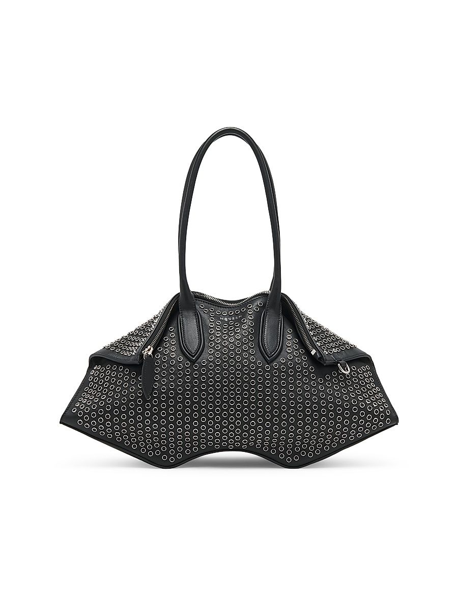 Women's Manta Rivet Leather Shoulder Bag - Black Silver