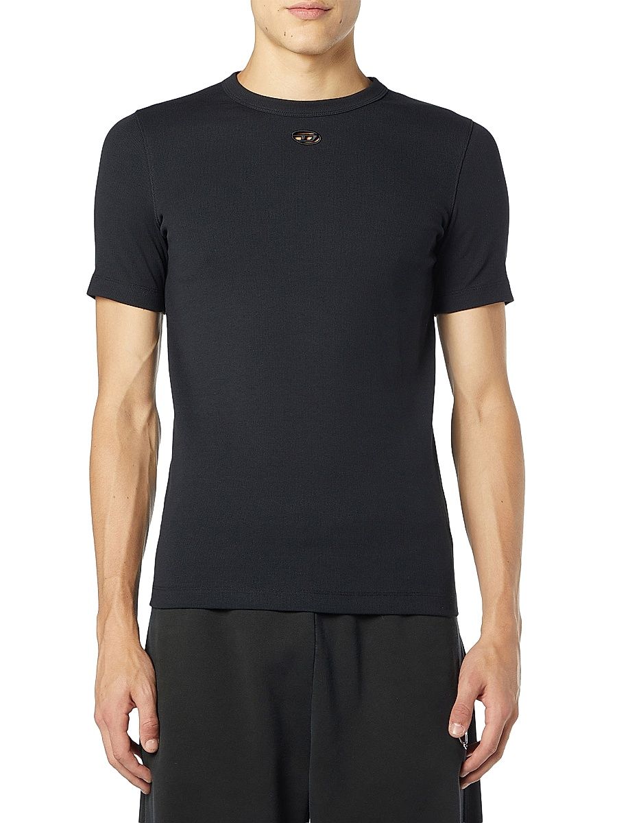 Men's Logo Ribbed Stretch-Cotton T-Shirt - Black - Size XXL