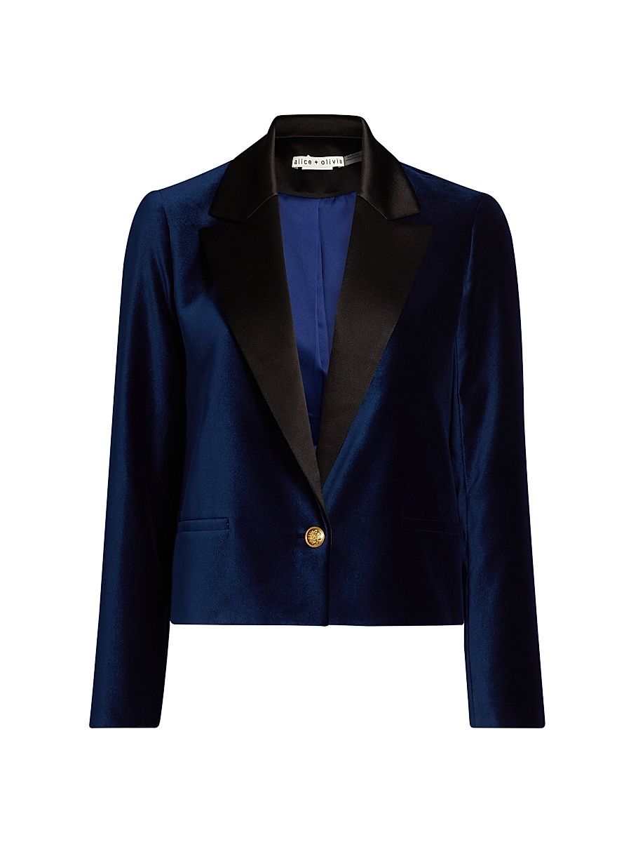Women's Devyn Velvet Short Blazer - Midnight Blue - Size 8