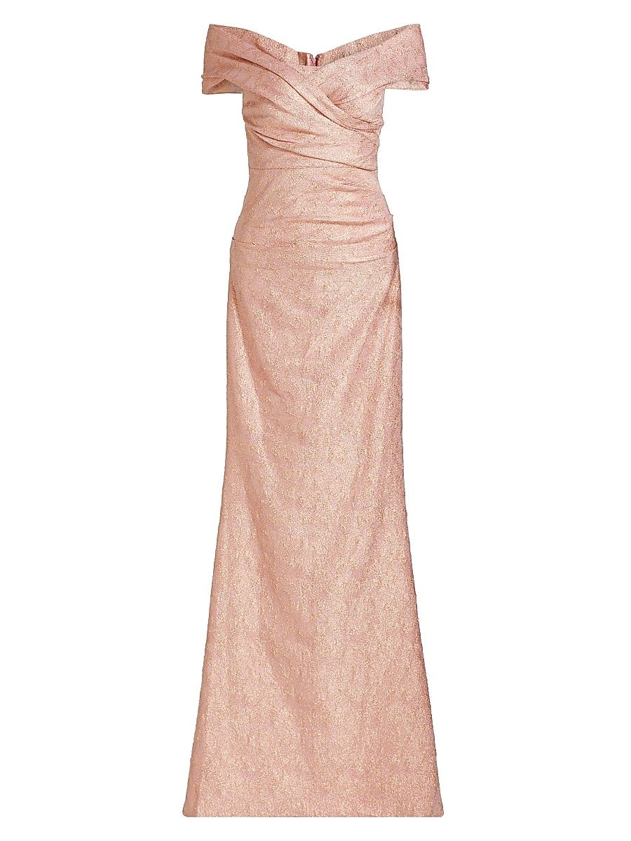 Women's Metallic Jacquard Off-the-Shoulder Gown - Rose Gold - Size 14