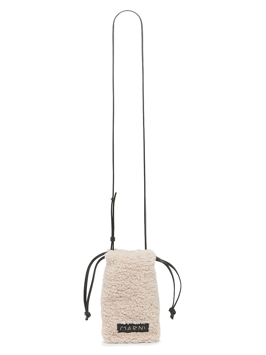 Women's Faux Fur Phone Holder - Silk White