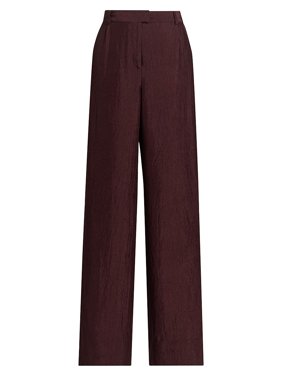 Women's Crinkled Satin Straight-Leg Trousers - Medjool - Size 10