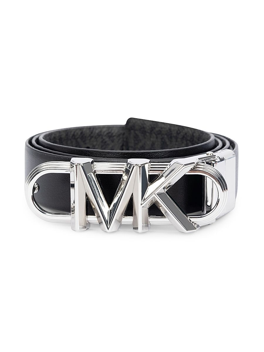 Women's MK Logo Reversible Leather Belt - Black - Size Small