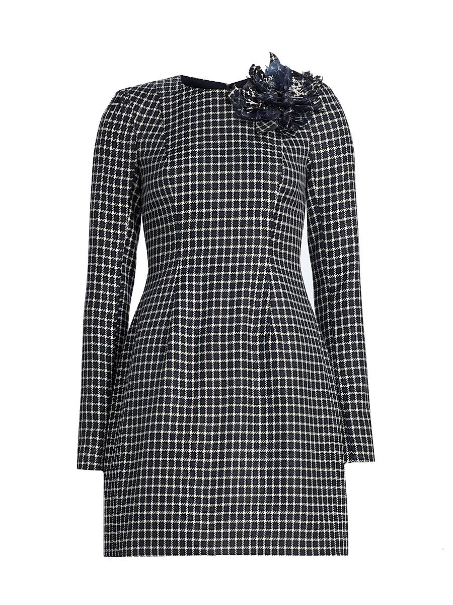 Women's Plaid Fitted Minidress - Navy Ivory - Size 6