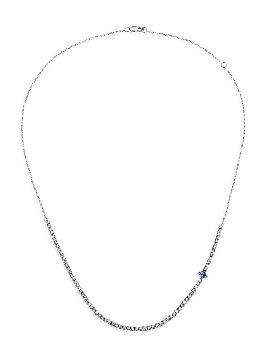 Women's 14K White Gold, 1.35 TCW Diamond, & Sapphire Necklace - Blue