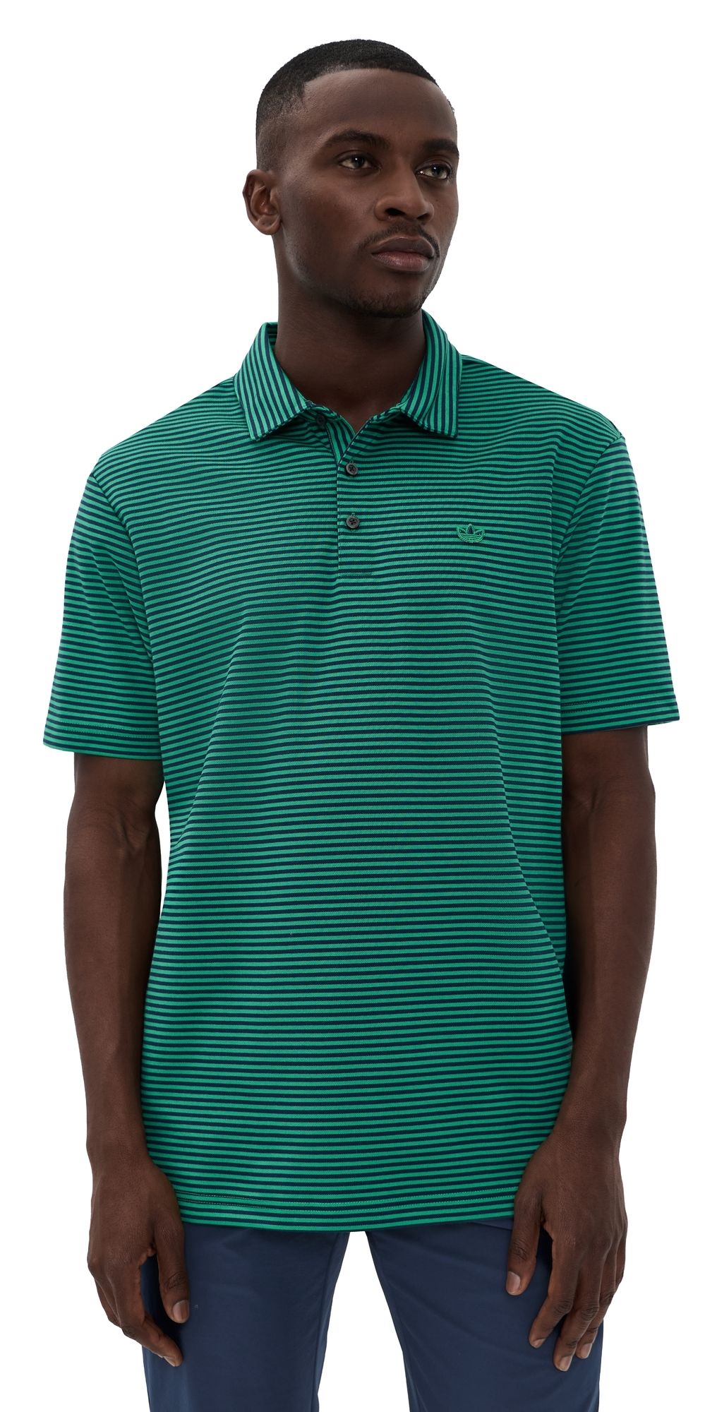 Adidas Golf Originals Stripe Pique Polo Court Green/Night Indigo L