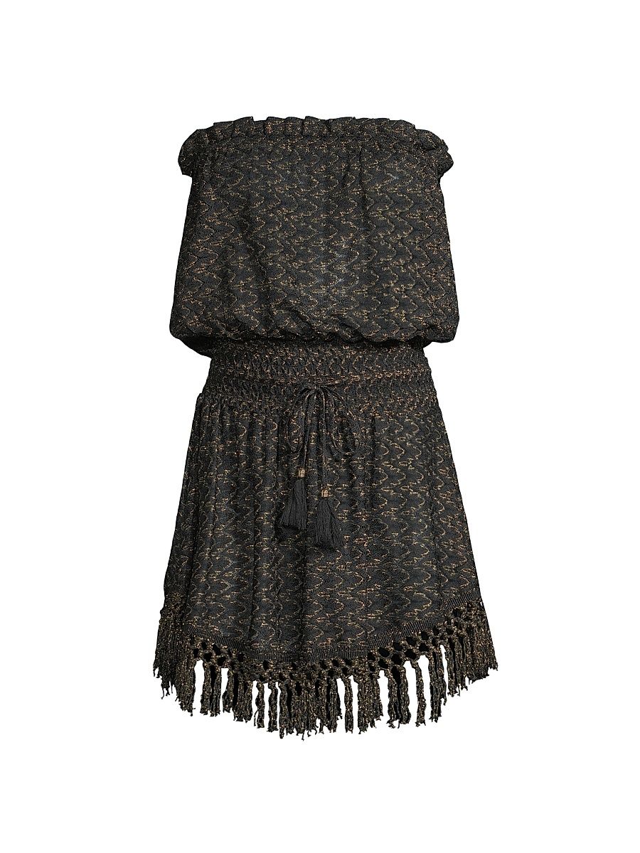 Women's Lauryn Fringe Zig-Zag Knit Minidress - Black Zigzag - Size Large