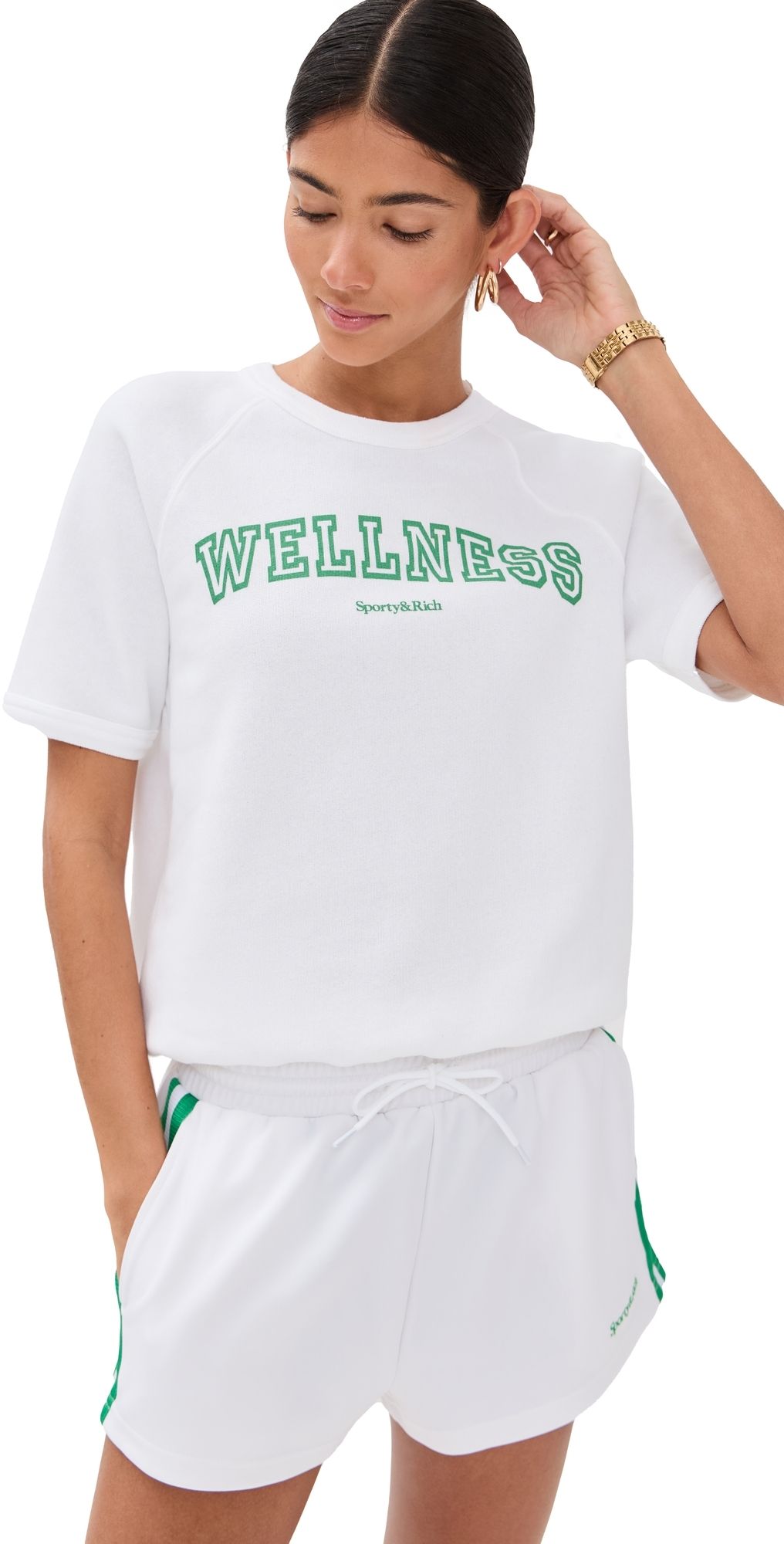 Sporty & Rich Wellness Ivy Flocked Short Sleeve Crewneck Sweatshirt White/Verde M