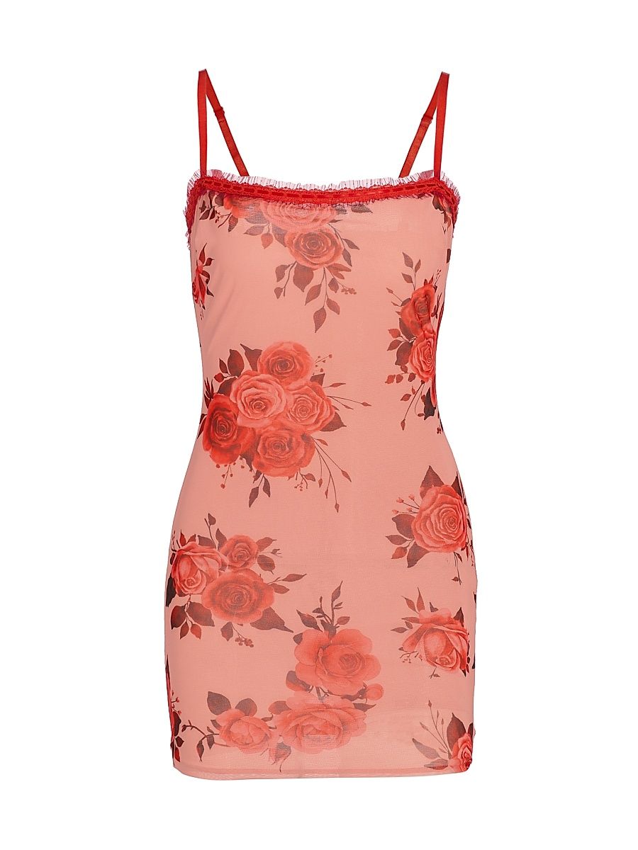 Women's Floral Mesh Minidress - Pink Rose - Size XXL