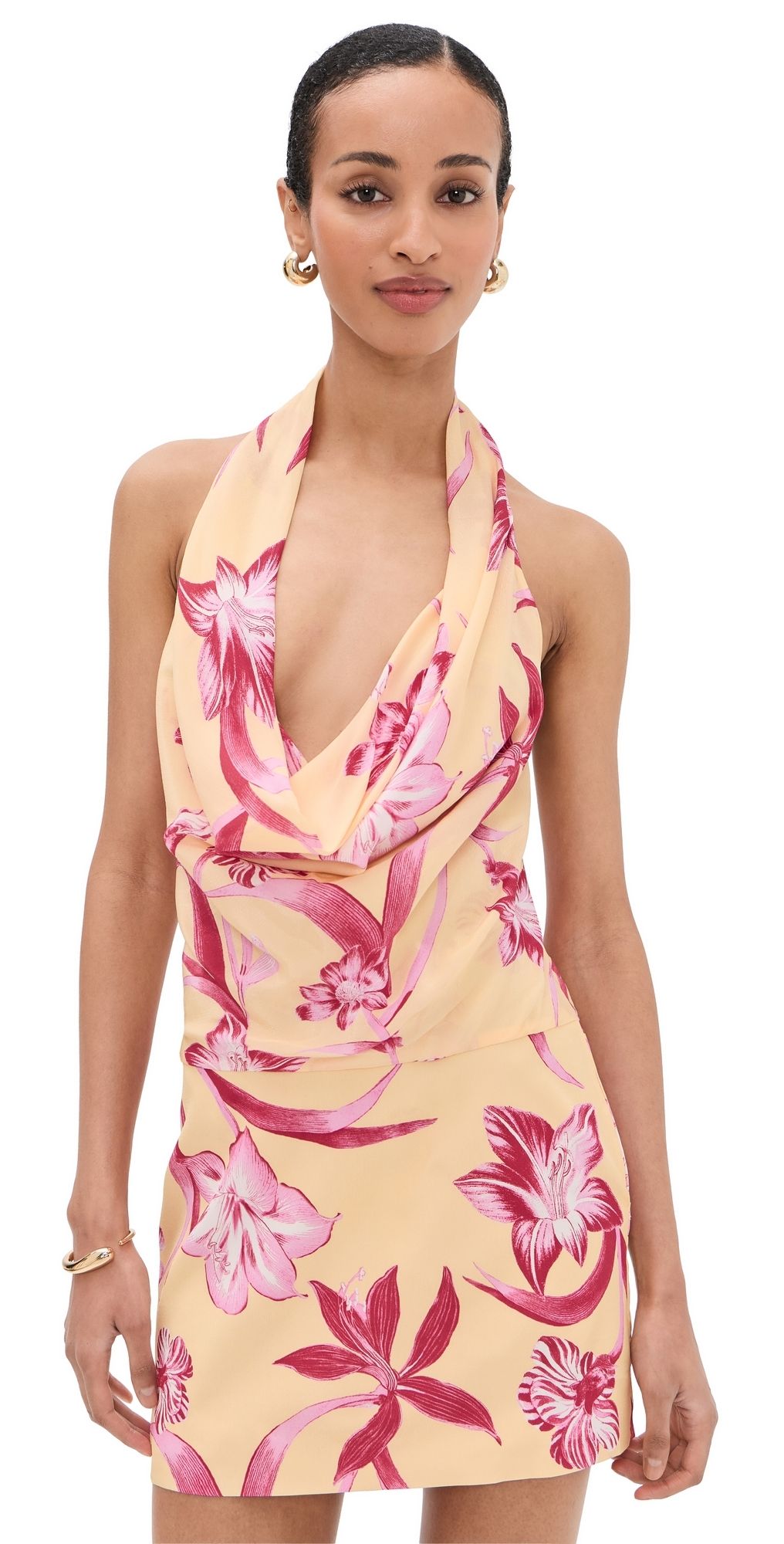 ROCOCO SAND Cowl Neck Mini Dress Yellow M