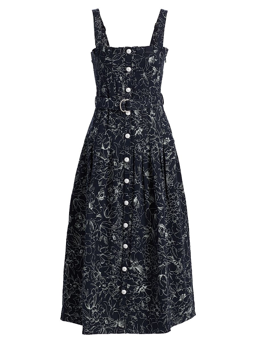 Women's Branwen Garden Doodle Denim Midi-Dress - Navy White - Size 14