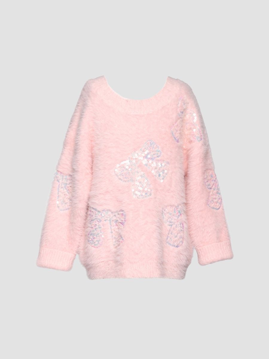 Girl's Little Girl's & Girl's Sequined-Bow Fuzzy Sweater - Pink - Size 10