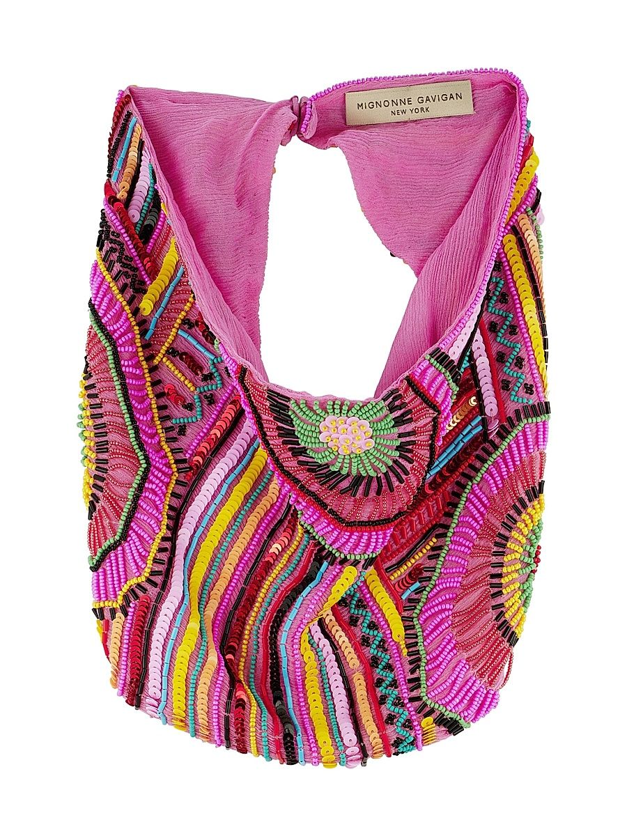 Women's Reyna Beaded Silk Scarf Necklace - Pink Multi