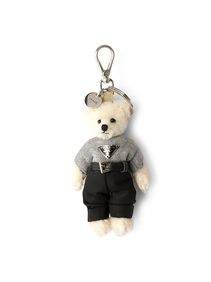 Women's Teddy Bag Charm with Metal Ring - White