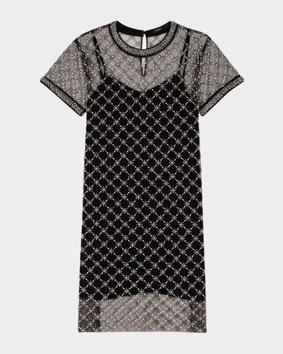 Rione Sizelle Embellished Sheer Tulle Mini Dress