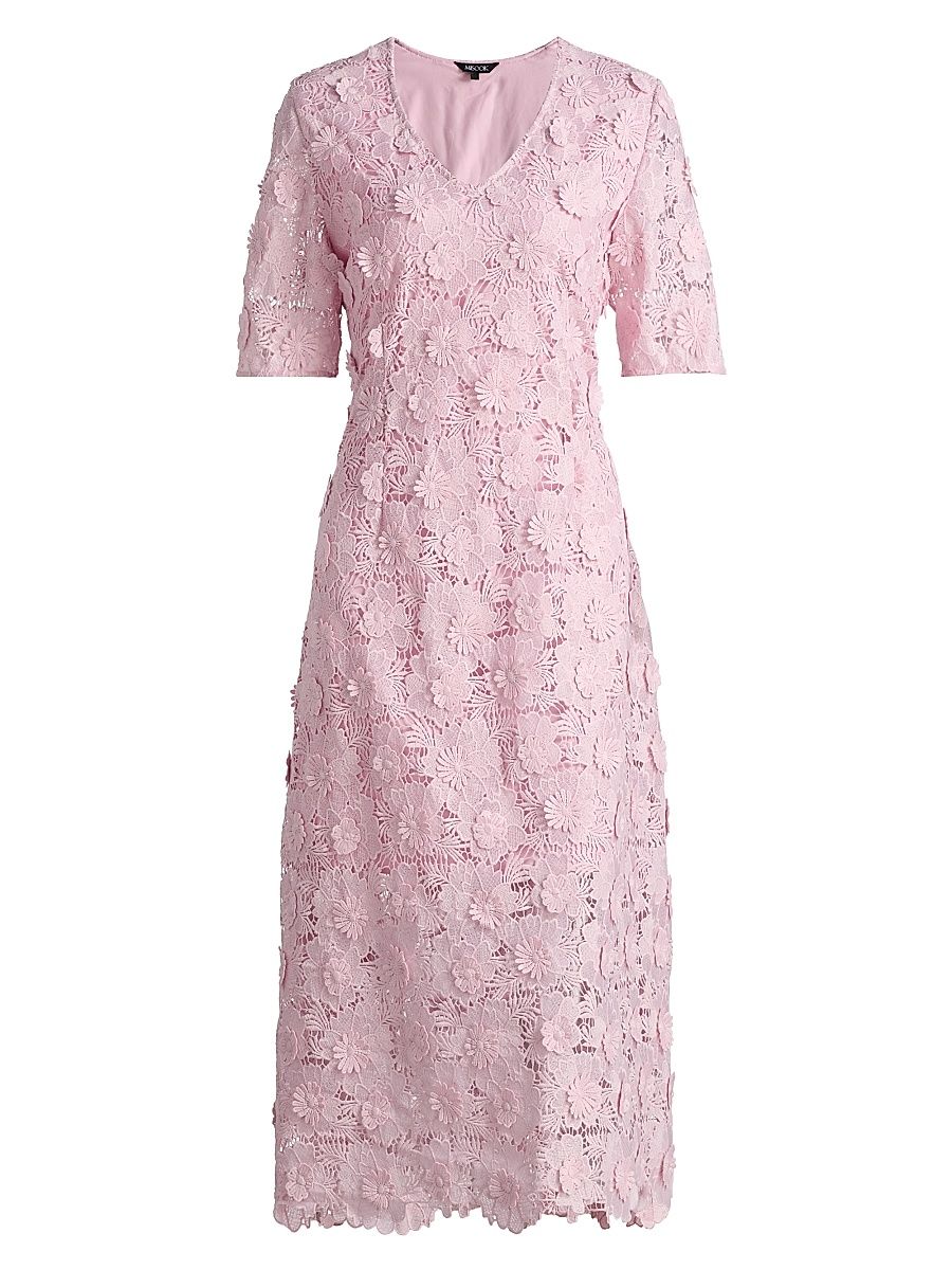 Women's Floral Lace Appliqué Midi-Dress - Cherry Blossom - Size XXL