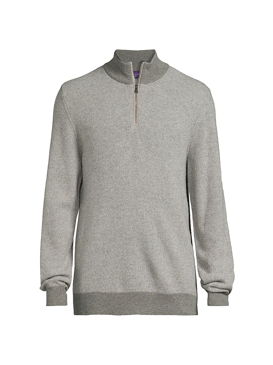Men's Birdseye Cashmere Quarter-Zip Sweater - Classic Light Grey Heather - Size XXL