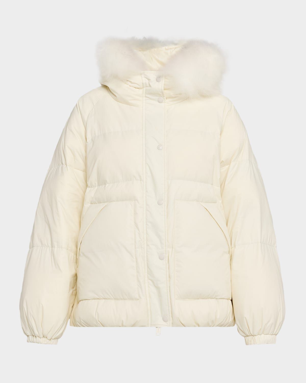 Short Down Jacket with Removable Fur Trim