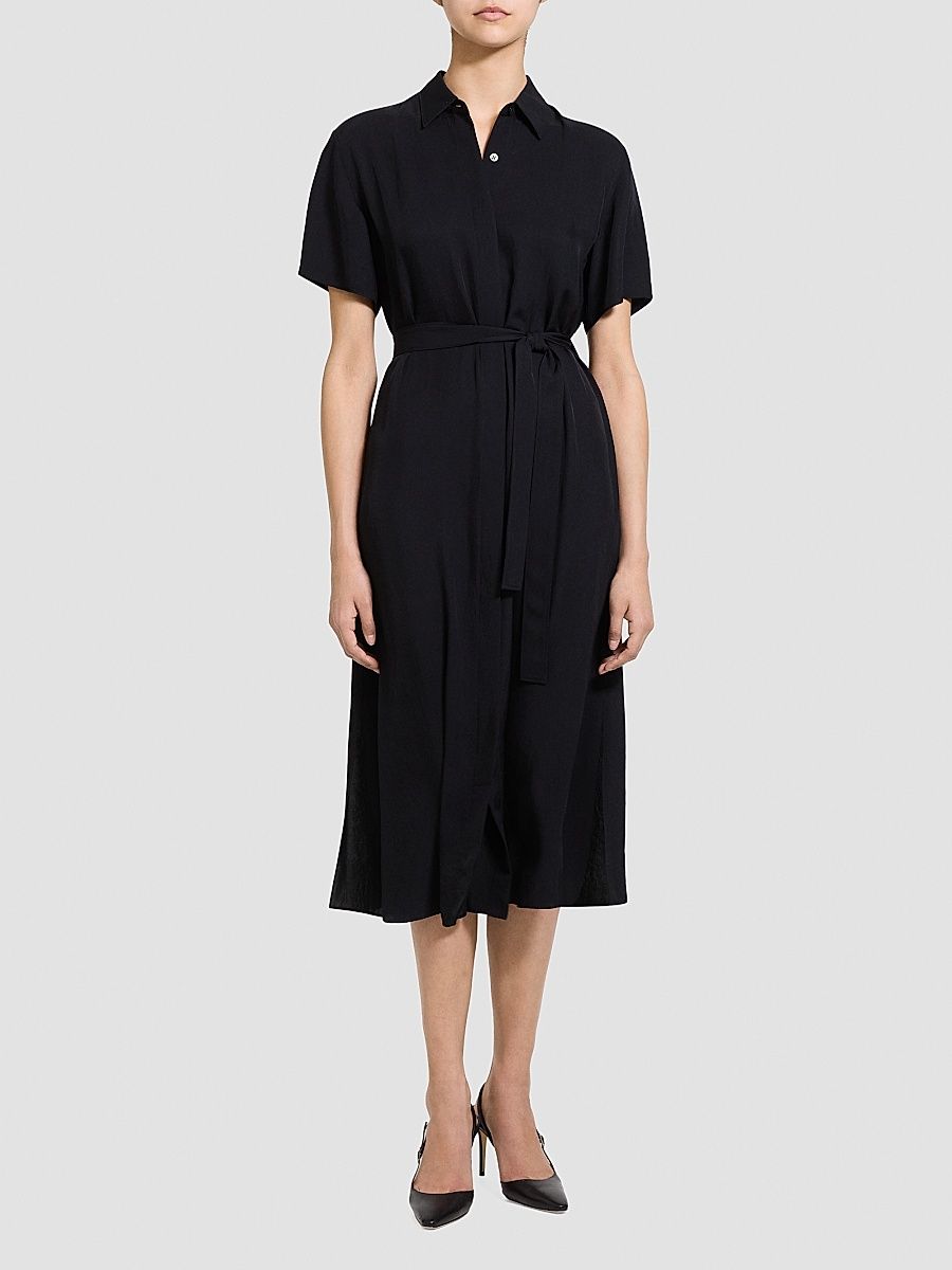 Women's Belted Twill Midi Shirtdress - Black - Size XS
