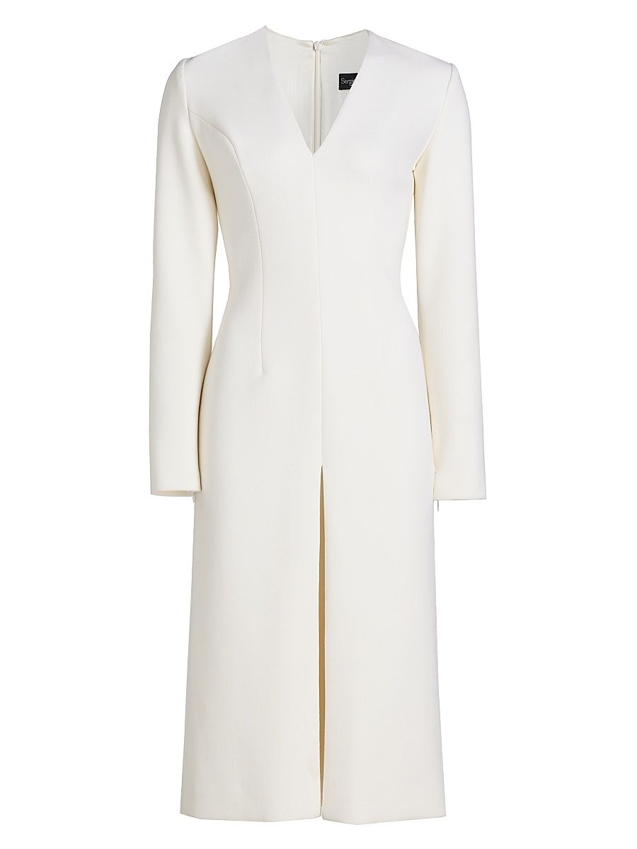 Women's Stretch-Wool V-Neck Midi-Dress - Vanilla - Size 4