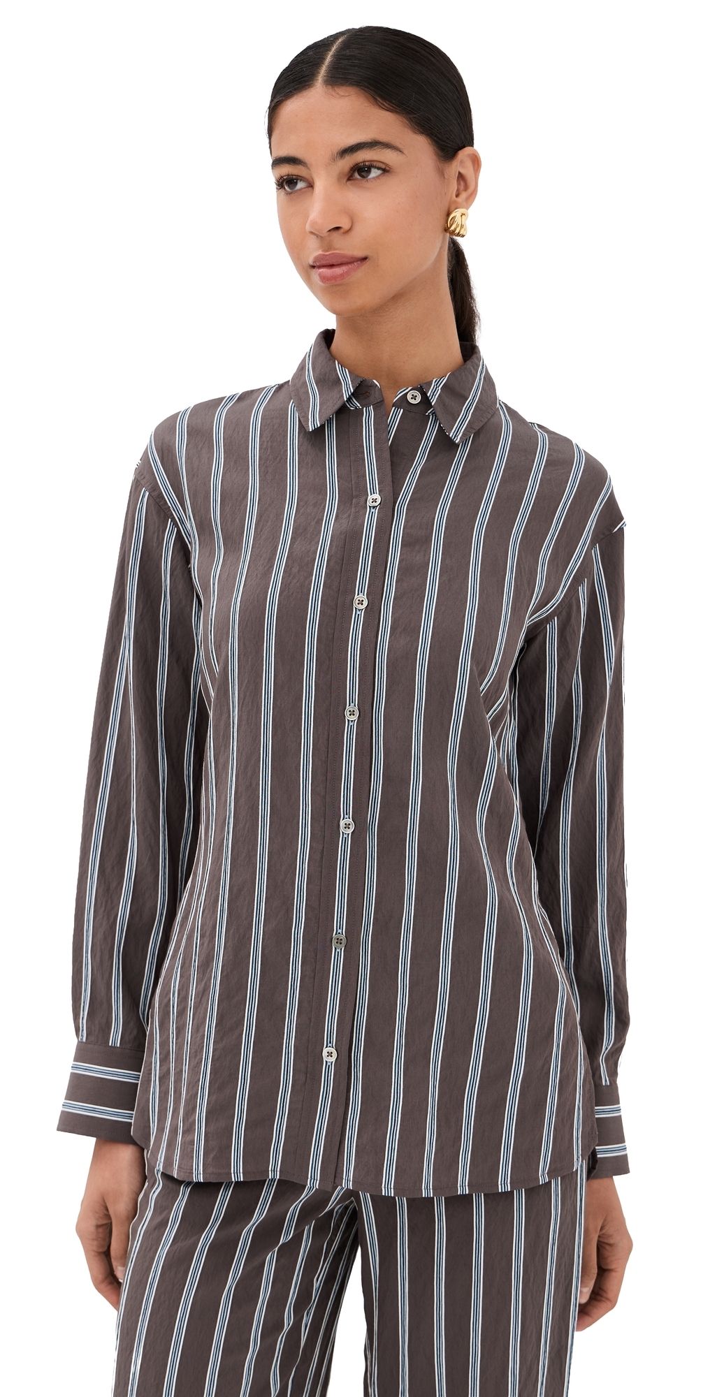 Veronica Beard Lloyd Button Down Shirt Dark Mocha 2