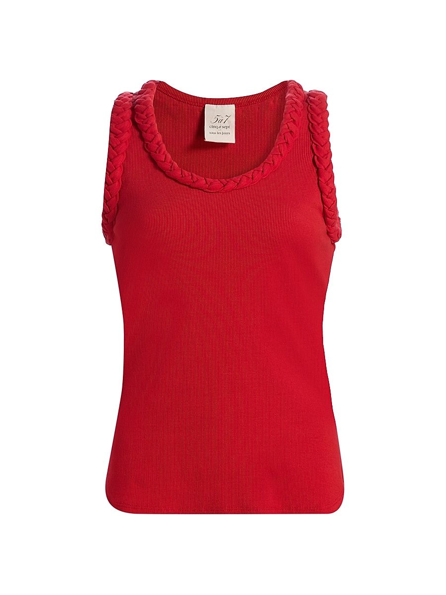 Women's Braided Stretch-Cotton Tank - Goji Berry Goji Berry - Size Large
