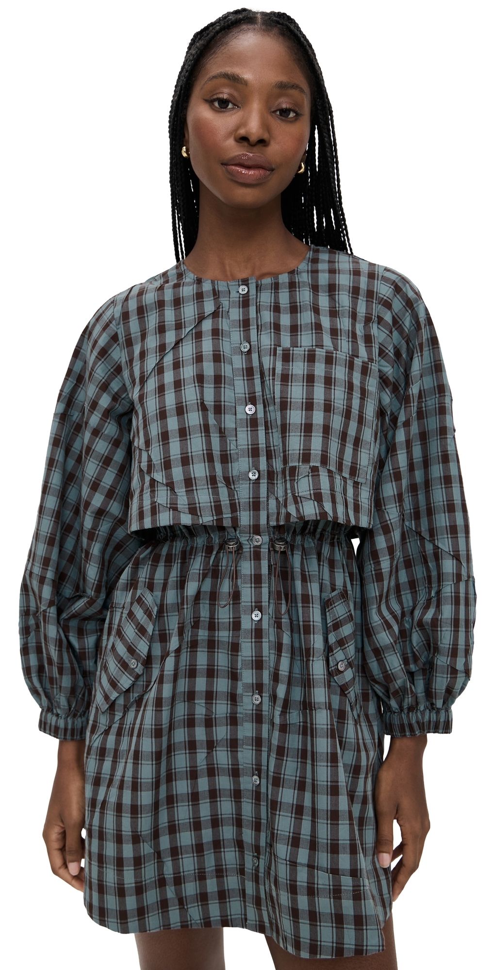 Sea Ophelia Plaid Long Sleeve Mini Dress Blue XXS