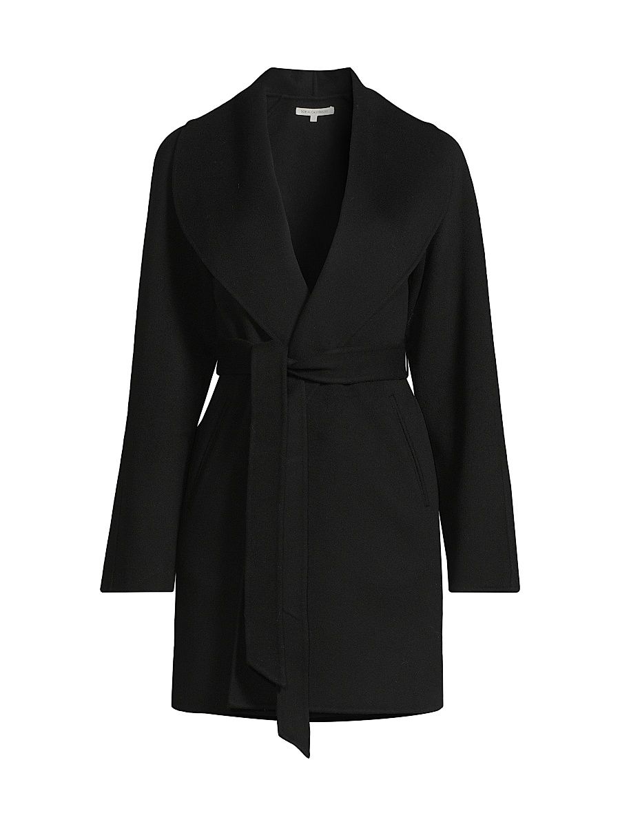 Women's Wool-Cashmere Shawl-Collar Coat - Black - Size Small