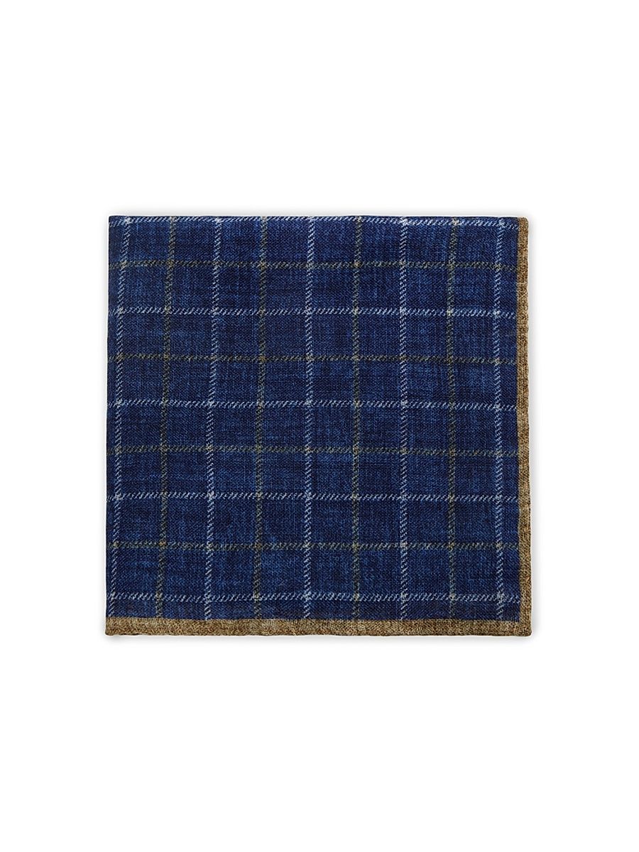 Men's Plaid Silk Pocket Square - Blue
