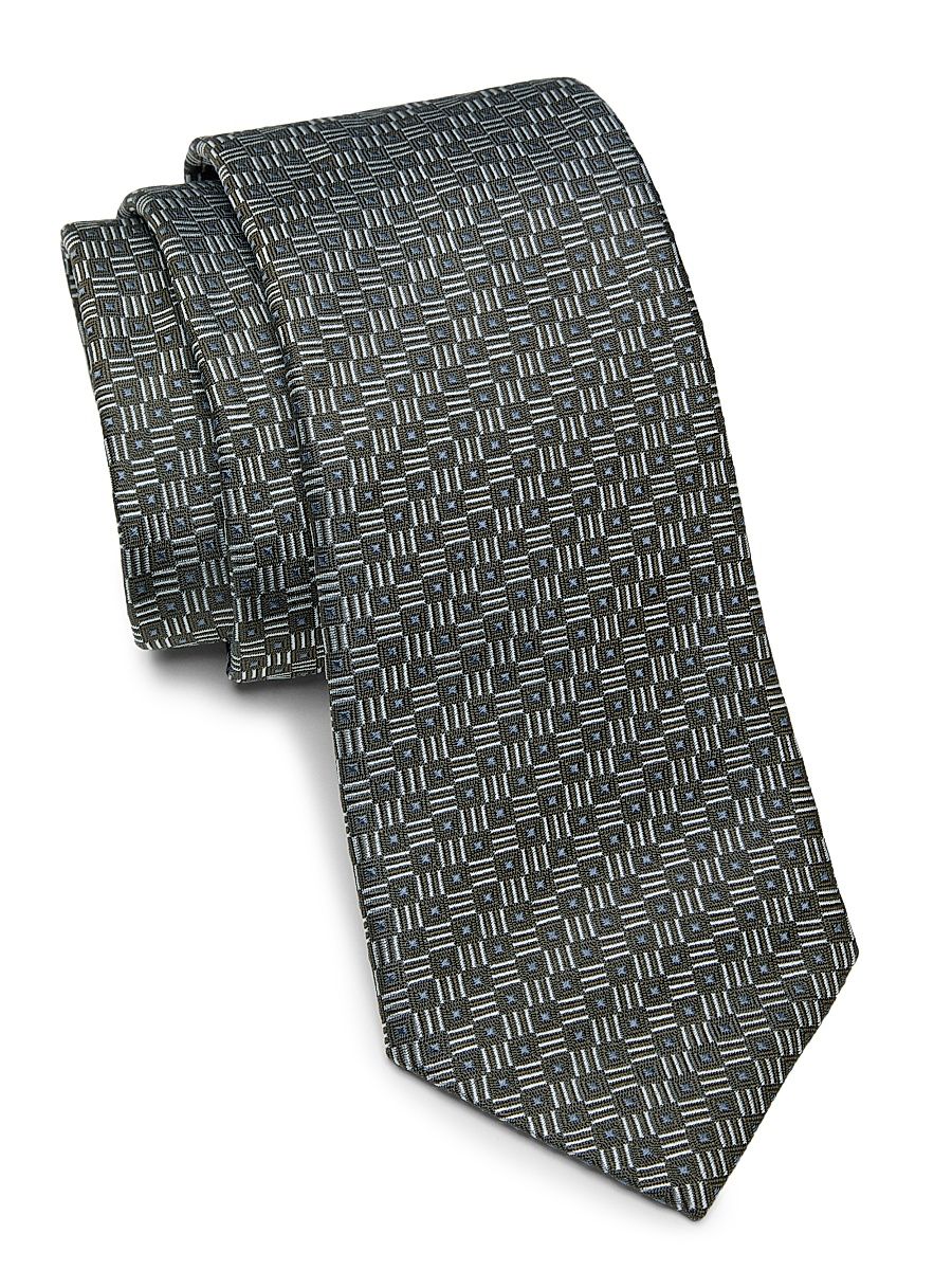 Men's Geometric-Print Silk Tie - Grigio Chiaro