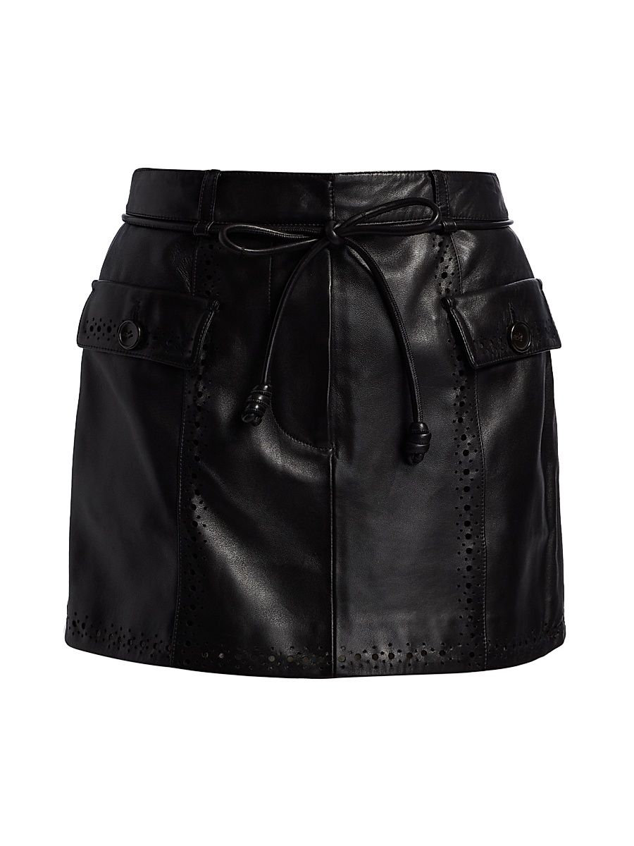 Women's Luna Leather Tie-Waist Miniskirt - Noir - Size 8