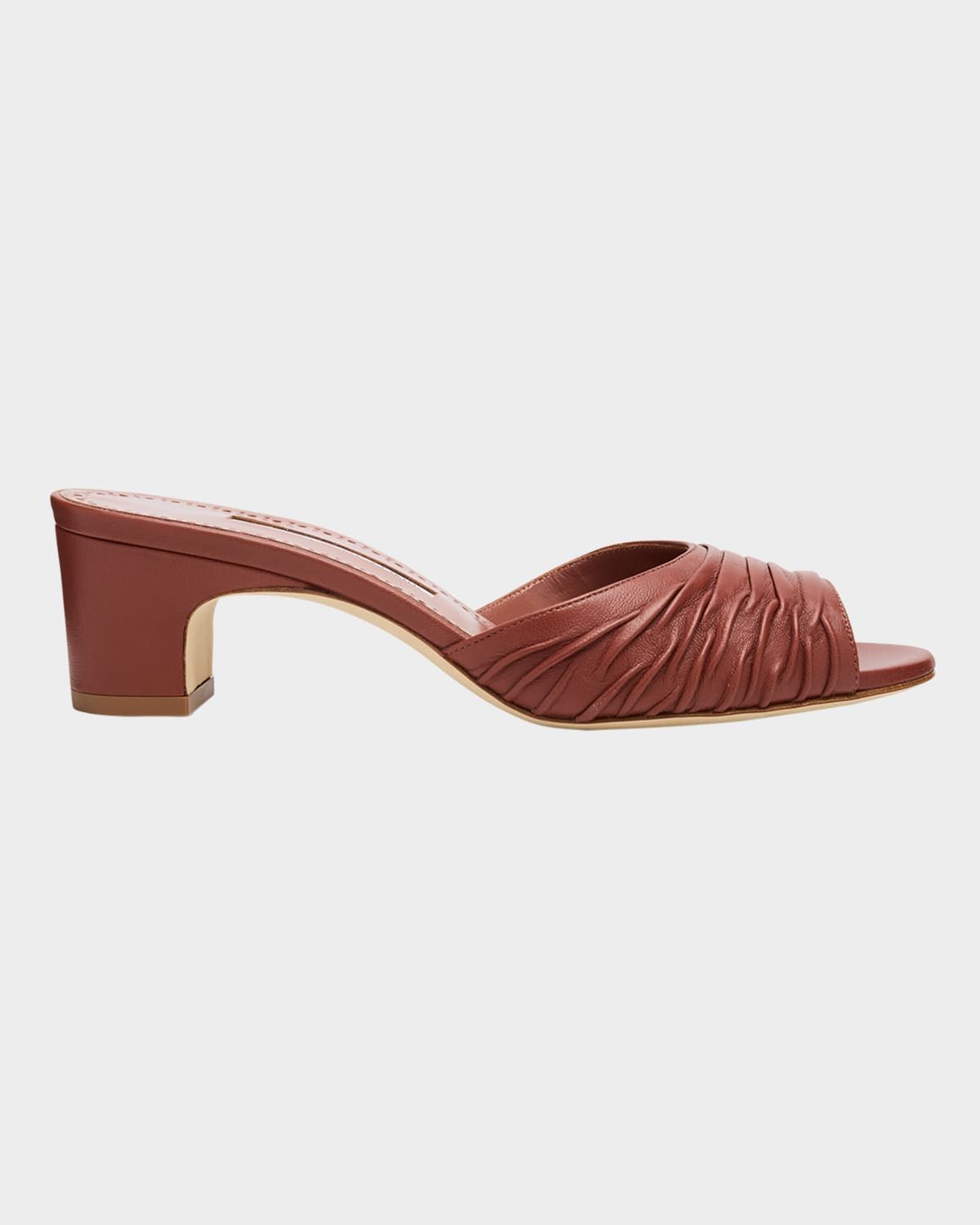 Ruched Leather Slide Sandals