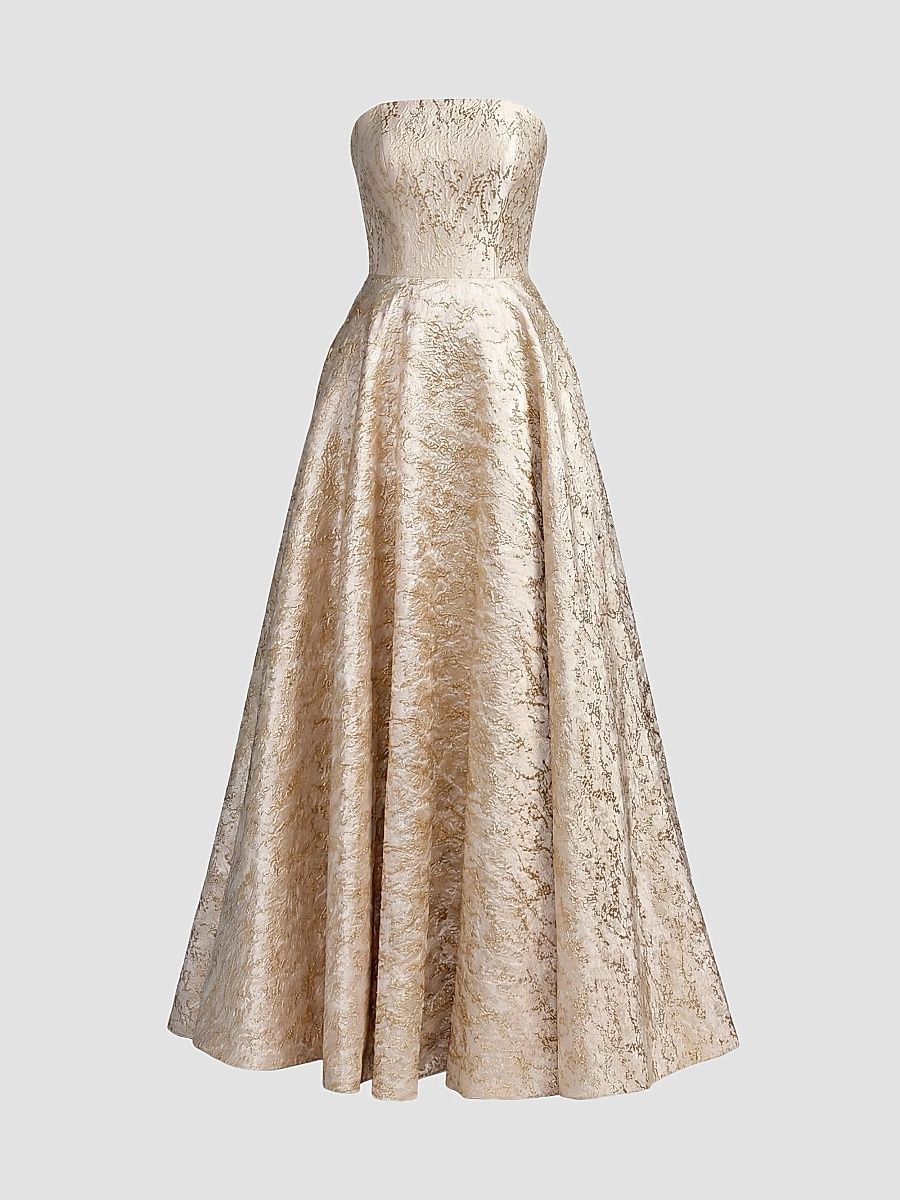 Mac Duggal Women's Strapless Brocade Fit & Flare Gown - Champagne Gold - Size 18