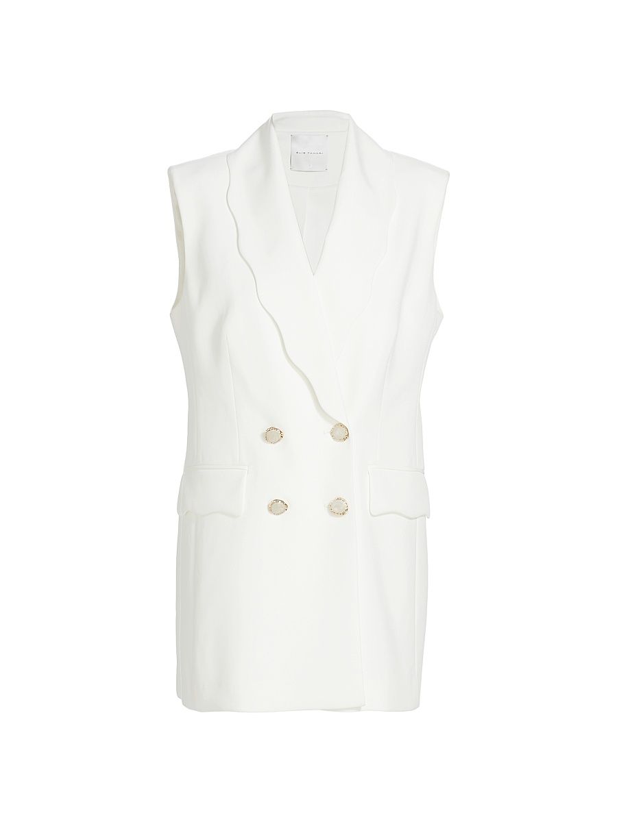 Women's Daniela Scallop-Lapel Sleeveless Blazer - Sky White - Size 10