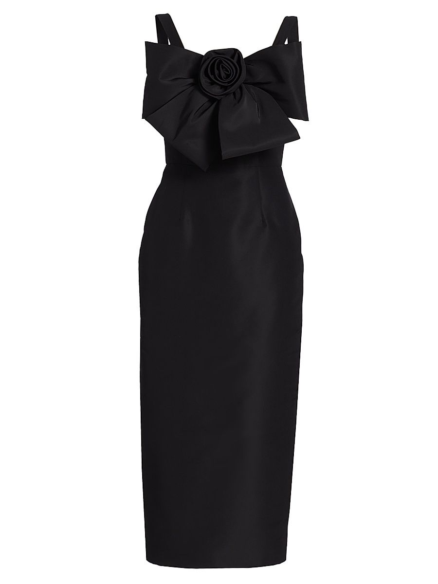 Women's Aubrey Silk Faille Midi-Dress - Black - Size 4