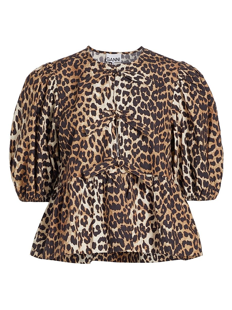 Women's Leopard Poplin Peplum Blouse - Leopard - Size 14