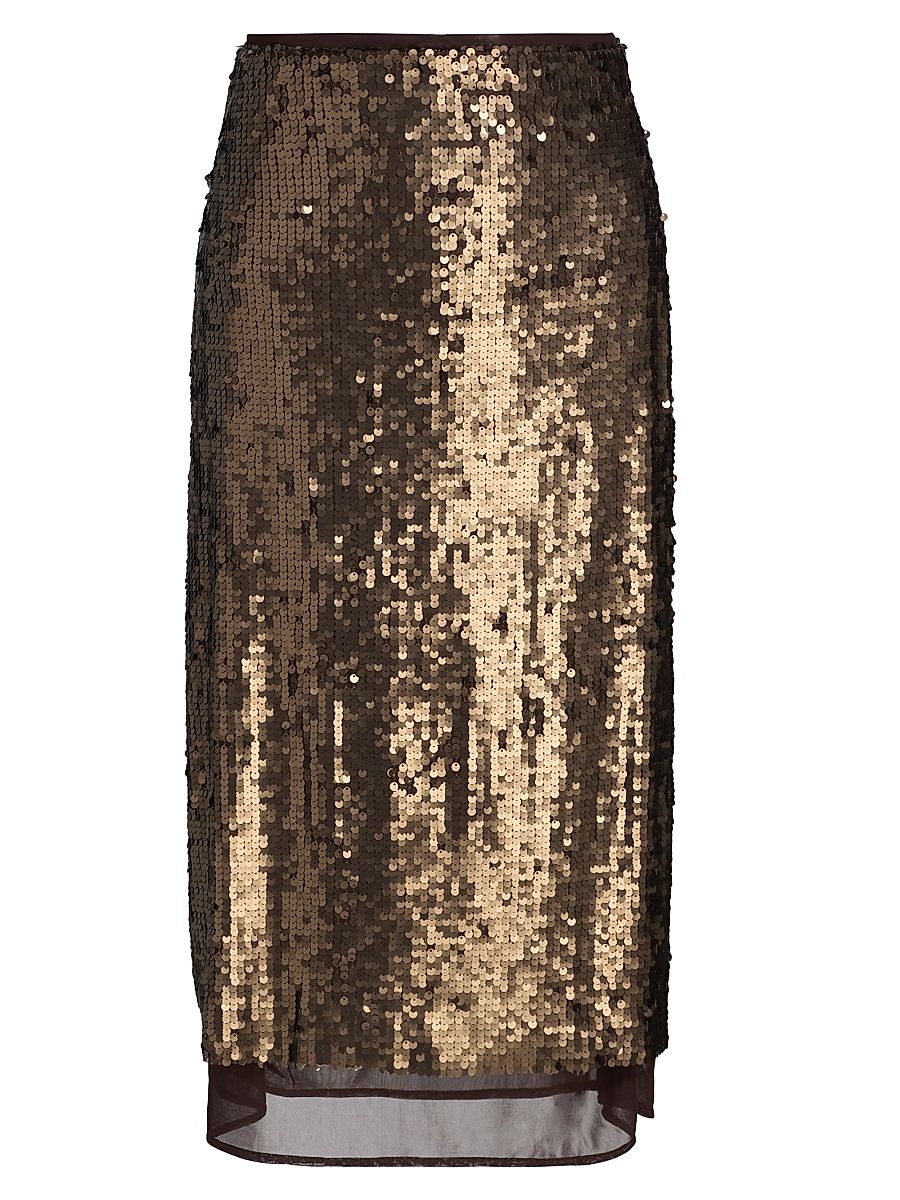 Women's Lucy Sequined Midi-Skirt - Coffee - Size Small