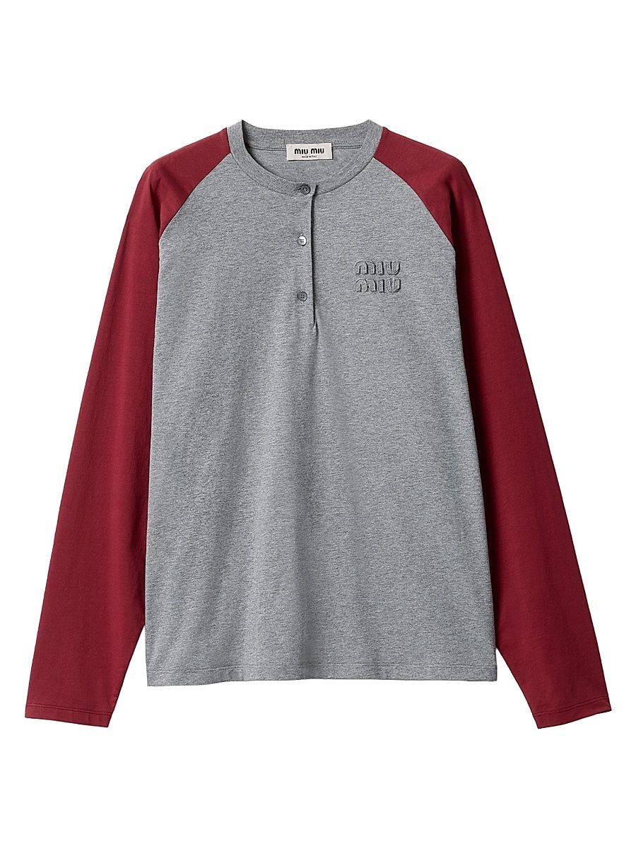 Women's Cotton Jersey Henley Shirt - Grey - Size Large